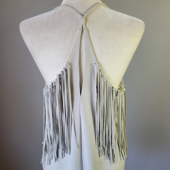 ZARA // super soft fringe faux suede plunge halter raw hem mini dress - Picture 8 of 12